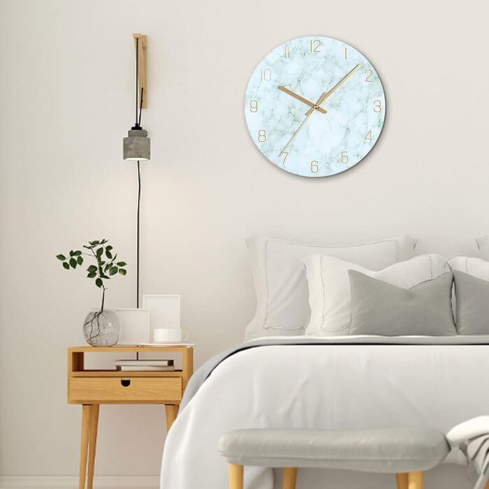 VIKMARI Glass Wall Clock Silent-Non Ticking Wall Clocks - Quality Quartz, Battery-Operated Round 12 Inch (Bracelet Style)