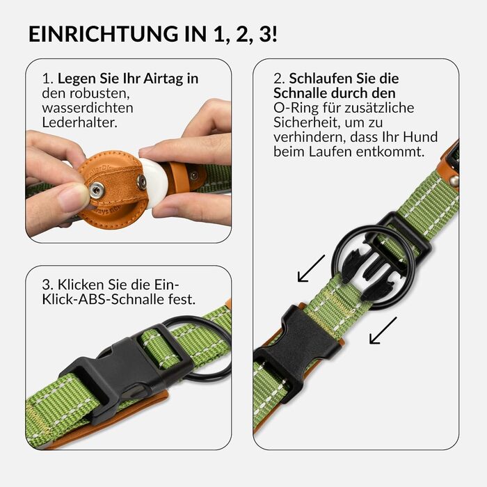 Нашийник для Apple AirTag з відбиваючим матеріалом, CollarDirect, для собак великих, середніх та малих порід, зелений, розмір L (42-51 см)