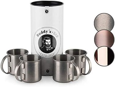 Moscow Mule 2 x 500 ml Cocktail Glasses, 27 cm Bar Spoon, 5cl Jigger & Black Lime Squeezer, Food-Grade, Cocktail Glass Set including Gift Box, (Antique Stainless Steel, 4 Piece (1 Pack))