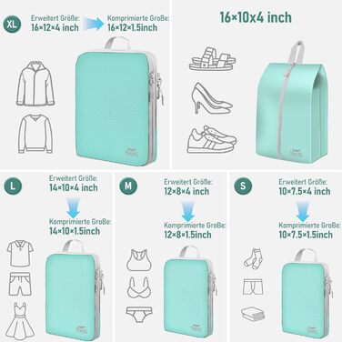 Органайзер для валізи Kompression: набір кубів для пакування, компресійні мішки для подорожей, аксесуари для валізи (блакитний)