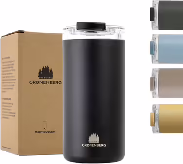 Thermo tumbler 350 or 470ml | Coffee to go cup 100% leak-proof | Keeps warm for at least 4 hours | Coffee to go cup made of recycled stainless steel (Black, 473 ml)