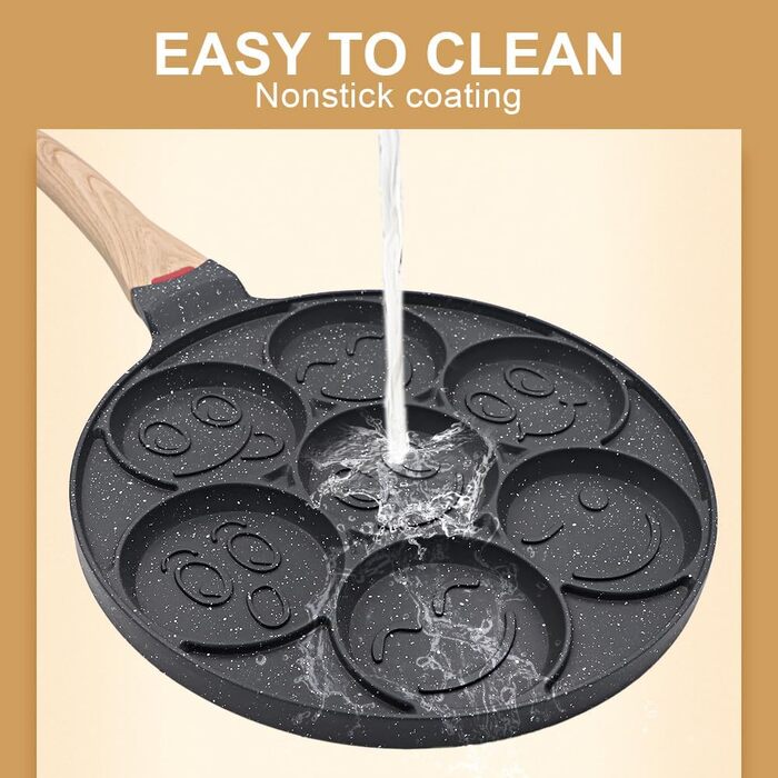 Пательня для млинців Smiley 7 отворів 26 см, антипригарна, для газової плити, чорна