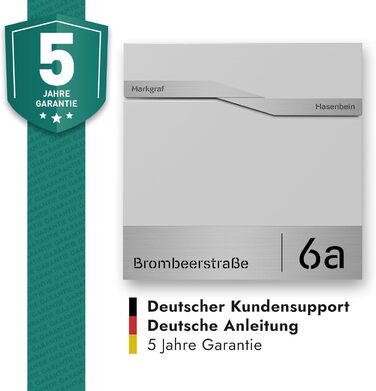 Поштова скринька біла з газетницею TRELLEBORG (RAL 9016), персоналізована, з цинкової сталі з іменем сім'ї, вулицею та номером будинку + комплект для монтажу (2 прізвища + вулиця + номер)