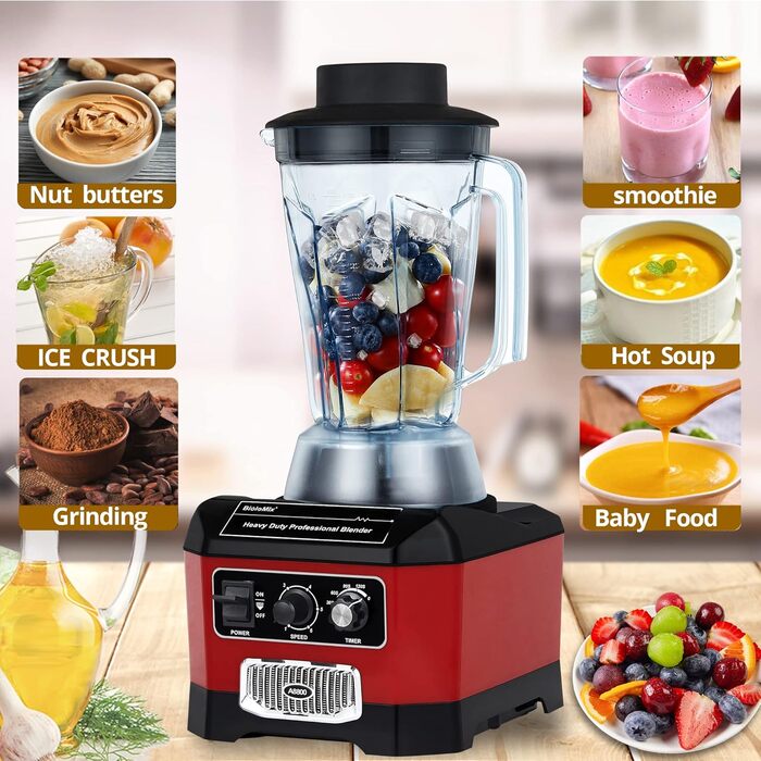 BioloMix Stand Mixer 2200 W SmoothieMixer, Self-Cleaning Function, Built-in Timer, High-Performance Mixer with 2 L BPA-Free Container A8800