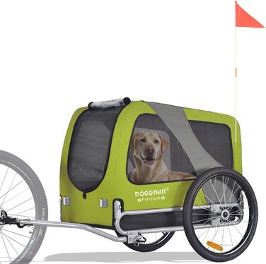 DOGGYHUT® Преміум великий велосипедний причіп для собак об'ємом 270 літрів, підходить для середніх та великих собак (Зелений)