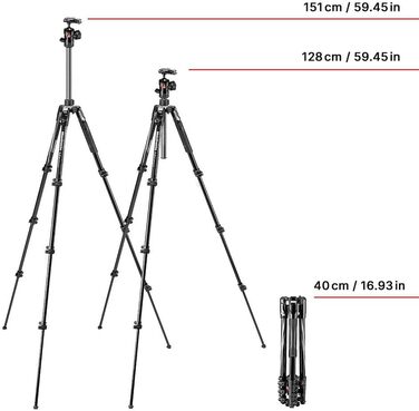 Комплект Manfrotto: Алюмінієвий дорожній штатив Befree Advanced з кульковою головою та рюкзак Advanced Gear III для камери та ноутбука, чорний