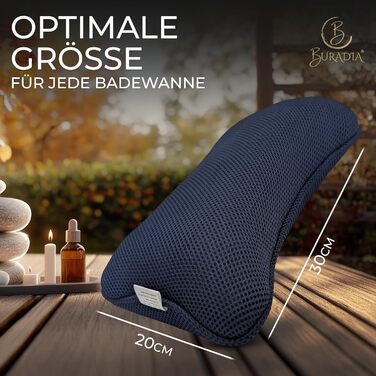 Подушка для ванни з сіткою для прання - Максимальний комфорт та розслаблення з технологією Air Mesh. Подушка для ванни з 4 міцними присосками. Підтримка шиї та голови (Темно-синій)