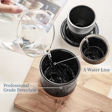 Porcelain Butter Top Dish for Countertop, LOVECASA Butter Holder with Water Line, French Butter Dish with Lid, Ceramic Butter Container, No More Hard Butter, Perfect Spreadable Consistency (black)