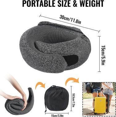 Подушка для шиї в літак з капюшоном, Memory Foam, для подорожей, офісу, авто. Зручно розкладається та зберігається.