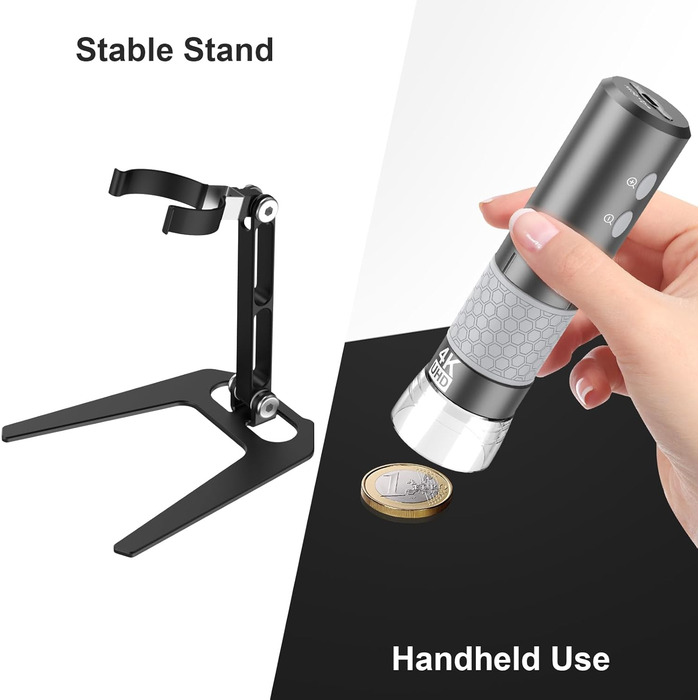 Цифровий мікроскоп Jiusion WiFi USB з підключенням до iPhone, iPad, Android, Mac, Windows, Linux, Chrome, 50-1000x збільшення, 4K камера, 8 LED, металевий штатив