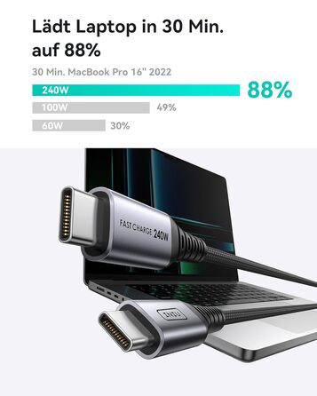 Кабель USB-C 240W, 2 шт. (2м+2м), нейлон, чорний, для iPhone, Samsung, Pixel, iPad, MacBook