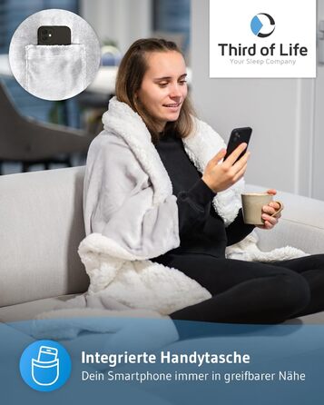 М'яка ковдра KAMI 150x200 см з кишенею для телефону та захистом від бруду - тепла плед для вітальні, дивану, ліжка (світло-сіра)