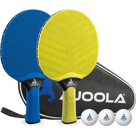 JOOLA Vivid Outdoor Table Tennis Set - 2 Paddles, 3 Balls, Cover - Lime/Blue - 6 Piece Single
