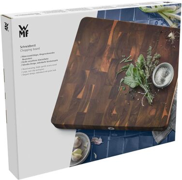 Дерев'яний обробний стіл WMF Schneidebrett Holz, великий, масивний, 40 x 32 x 4 см, акація, захист леза, велика поверхня, кухонний стіл, стильна окантовка, гумові ніжки