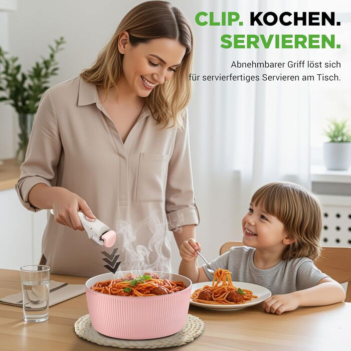 Набір посуду NutriChef 18 предметів керамічний рожевий з знімними ручками, для індукційних плит, антипригарний, компактний, для духовки, універсальний