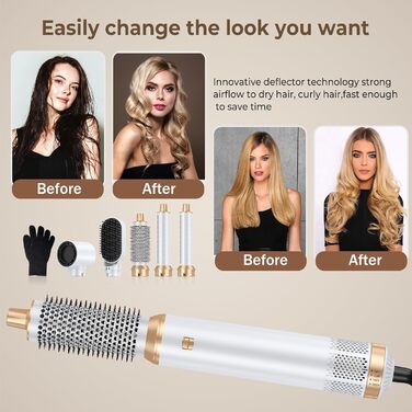 OKWRAP Hair Styler Set 5 в 1: Фен-щітка, плойка для локонів, об'єм, випрямлення. Білий сірий колір