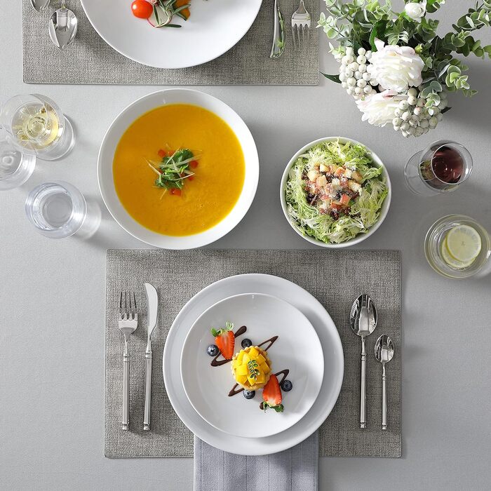 MALACASA, Amelia Series, Dinner Set for 12 People, 48-Piece Porcelain Tableware Set, White Combination Service, with 12 Dinner Plates, 12 Cake Plates, 12 Soup Plates, and 12 Bowls, White 48-Piece