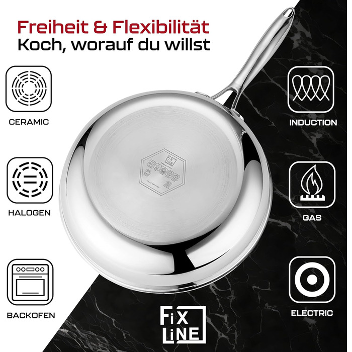 FIXLINE Black Forest Non-Stick Fry Pan - 28cm - RED Design - PTFE-Free - Compatible with All Cooktops (Including Induction) - Oven Safe up to 250°C - Easy to Clean - Ideal Gift