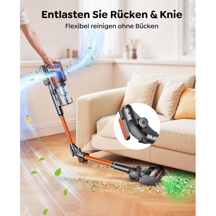 Бездротовий акумуляторний пилосос Fieety 600W з ароматерапією та гнучким з'єднанням, 65 хвилин роботи, для твердих поверхонь, килимів та авто