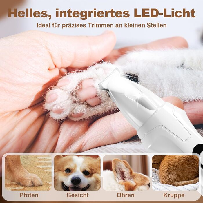 Професійний триммер для собак PawTrim Pro: безшумний, акумуляторний з LED та цифровим дисплеєм. Для догляду за лапами, очима, вухами та обличчям собак та котів.