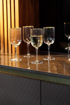 Кришталеві келихи Mikasa Sorrento для червоного вина з золотим обідком, 375 мл, набір 4 шт, без свинцю, елегантний дизайн для свят