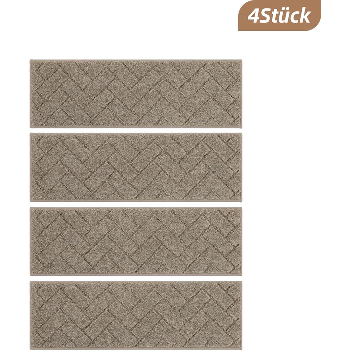 Килимки на сходи BEQHAUSE, 4 шт, 22x70 см, бежеві, антиковзкі, для дітей та літніх людей, машинне прання, TPE основа