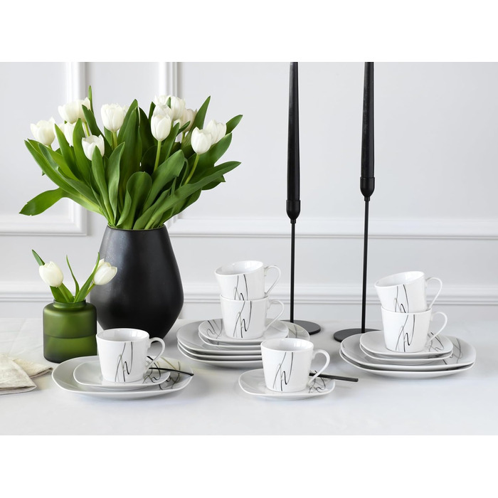 CreaTable Amelie Piazza: 12-Piece Porzellan Geschirrset für 6 Personen, Tafelservice, Mikrowellengeeignet, Spülmaschinenfest