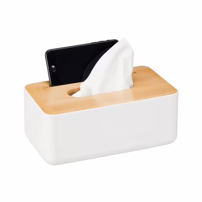 Relaxdays White Towel Box with Bamboo Lid