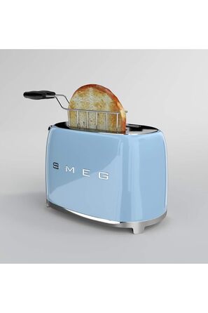 Тостер Smeg TSF02PBEU - 2 слоти для 4 тости, 6 рівнів підсмажування, функція підігріву, розморожування та приготування багелів, знімний піддон, 1500W, пастельно-блакитний