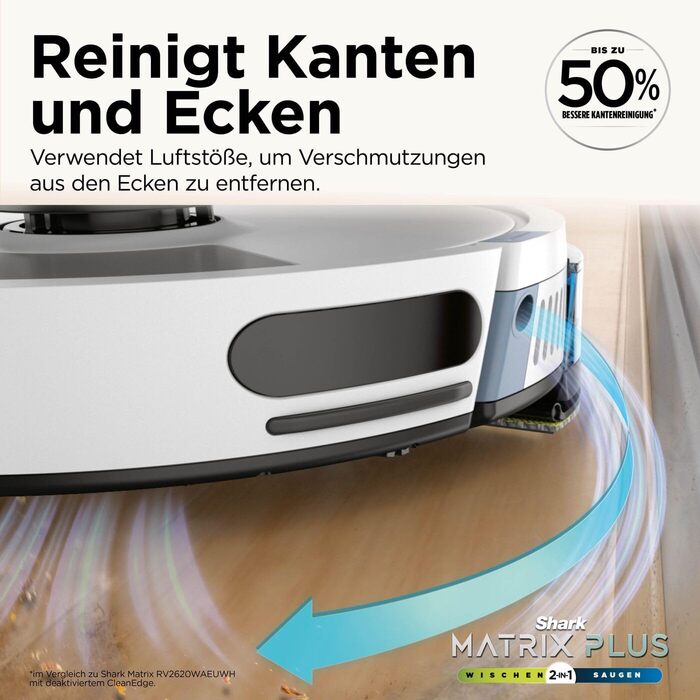 Робот-пилосос Shark Matrix Plus 2-в-1 з функцією миття та станцією самоочищення, самостійно спорожняється, для шерсті тварин, килимів та твердих підлог, 14,5 см (автоматичне спорожнення, білий)