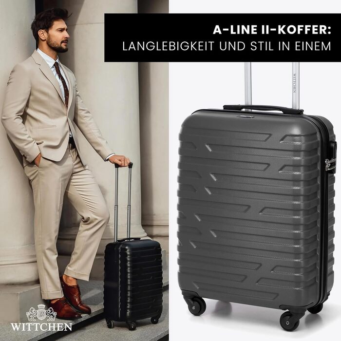 WITTCHEN A-line II Carry-on Suitcase, Cabin Luggage, Hand Luggage, Rolling Suitcase, Travel Suitcase, Boarding Suitcase, Hard Shell, ABS, High-Quality and Stable, Size S (Gray)