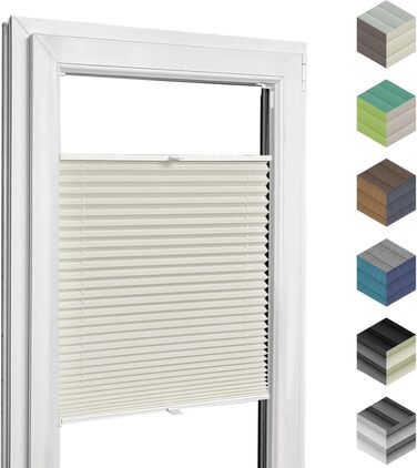 Custom-Fit Premium Pleated Shades - Adhesive Interior Frames, Height, Fabric Color, and Profile Colors, Blackout Blinds for Windows & Doors, Sunshade Roller in Various Widths