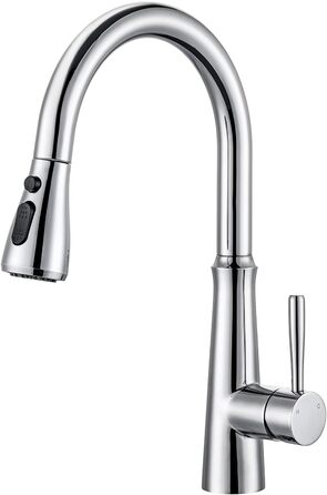 Змішувач кухонний iVIGA висувний з дощувачем, водоспад, 360° поворот, 3 режими, брашований нікель