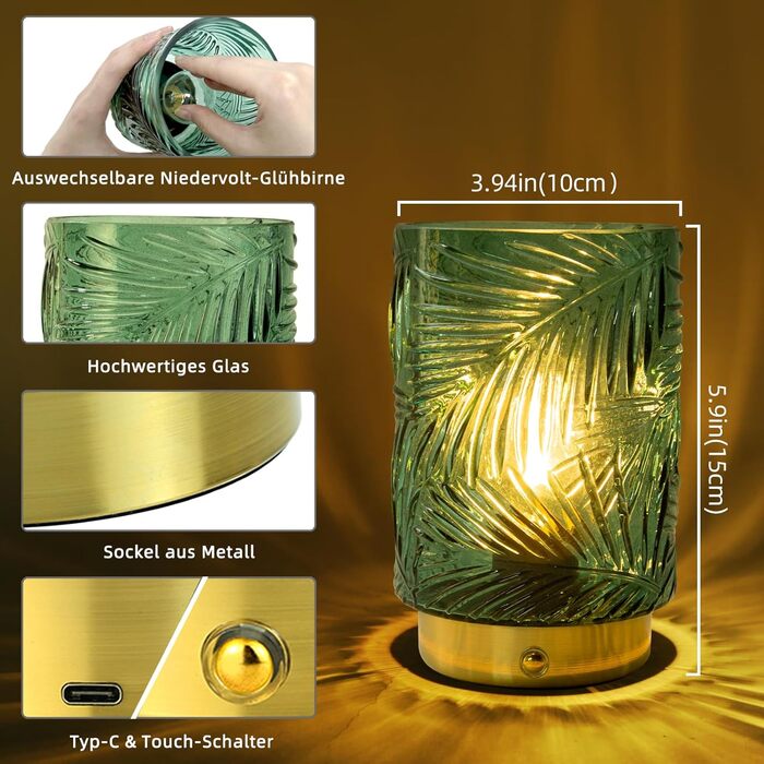 USB-лампа настільна акумуляторна LED, торгова марка MJ PREMIER, зелена, міні. Диммування, сенсорний вимикач, для дому та офісу