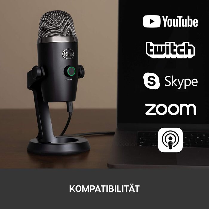 Blue Yeti Nano – Преміум USB-мікрофон для запису, стрімінгу, геймінгу та подкастів (PC/Mac). З Blue VO!CE, кардіоїдна та всеспрямована характеристика, чорний
