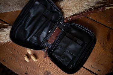 Gusti Pipe Pouch Leather - Rupert for 4 pipes, extra tobacco compartment, interior made of natural rubber, brown leather