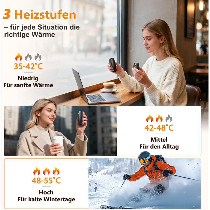 Електричні грілки для рук 2 шт. з зарядним кейсом, 14000 мАг, багаторазові, двосторонній нагрів, 3 режими, USB-зарядка, ідеальні для активного відпочинку взимку, чорні