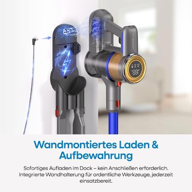 UNINELL HOME Бездротовий акумуляторний пилосос 45000Pa/450W/60Min з LED-дисплеєм, антизаплутана щітка, тихий, для килима, твердих поверхонь та шерсті тварин, блакитний