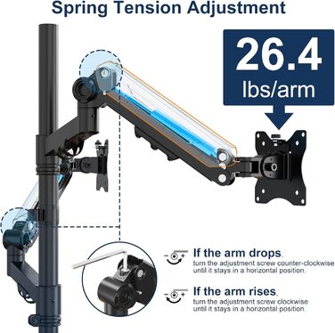 Підставка для монітора STANDOPIA на 2 монітори, 17-40 дюймів, 12 кг, регулювання висоти, нахил, поворот, VESA 75/100 мм