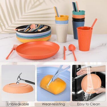 Набір посуду 49 шт. незламний, багаторазовий, для кемпінгу, пікніка, барбекю, пластиковий, кольоровий