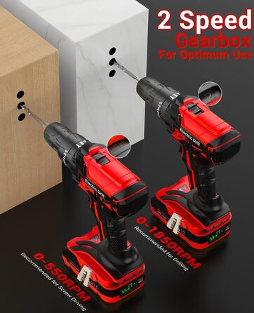 Акумуляторний шуруповерт BETENST 21V з 2 акумуляторами 2.0Ah, 42Nm, 25 моментів, 2 швидкості, LED-ліхтик, 30-ти елементний набір для дому та саду, DIY проєкти