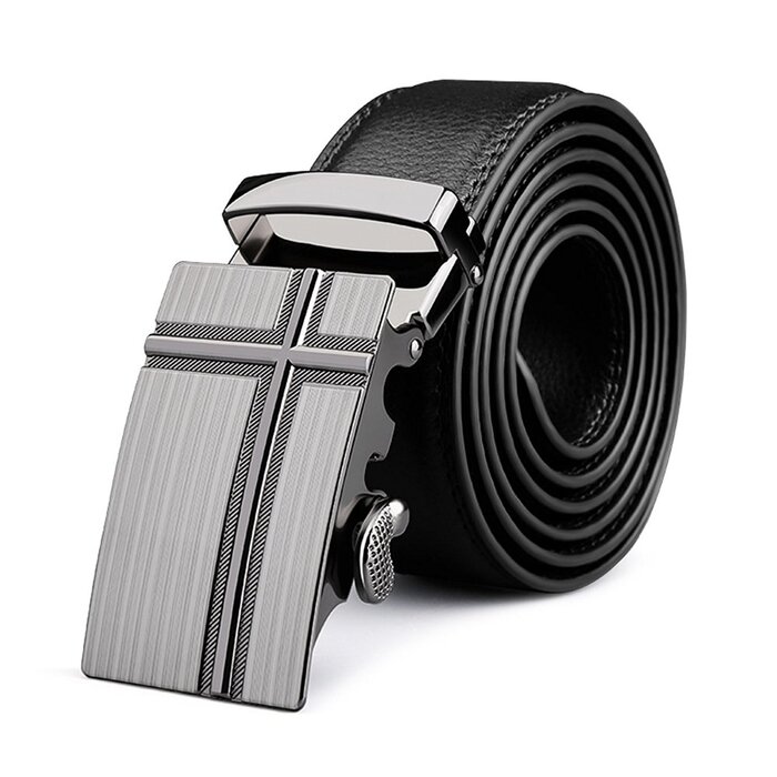 Чоловічий шкіряний ремінь на пряжці-защіпці (растубачка) 35 мм, чорний