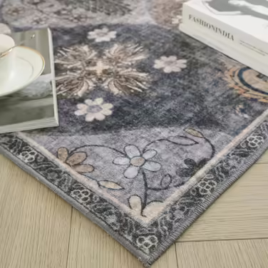 Килим Xfrog Boho Квітковий, антиковий, низький ворс, м'який, нековзкий, багато кольорів, 120x160 см, для вітальні, спальні, дитячої кімнати, придатний для прання