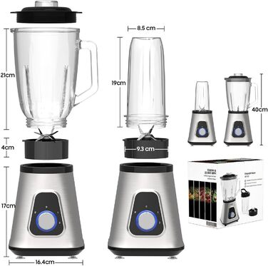 iceagle Stand Mixer Smoothie Maker - Electric Blender 1300W | 2-in-1 Mixer, 1.5L Jug & 600ml Cup, Ice-Crush Function, 2 Speed Settings, Pulse Function, 22000RPM for Smooth Blending