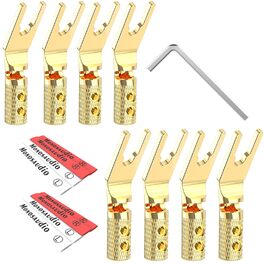 Комплект позолочених роз'ємів-вилок для акустичних кабелів Monosaudio SY1508G, чиста мідь, для кабелів 8-20AWG (до 4мм), 8 шт.