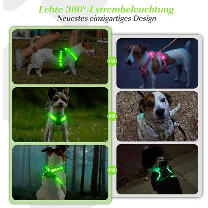 Світловідбиваючий нашийник для собак PZRLit з LED підсвічуванням, зарядний, для маленьких собак, XS, для безпечних прогулянок вночі (зелений)
