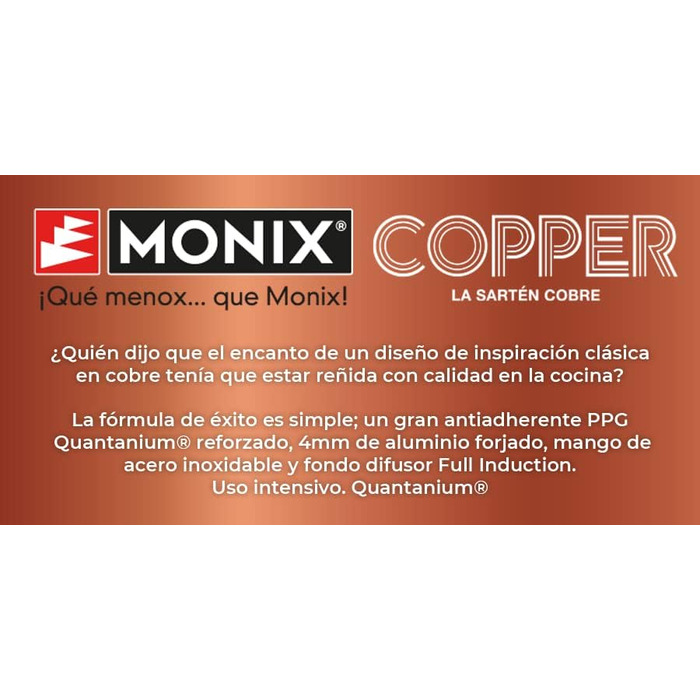 Набір сковорідок MONIX Copper, кований алюміній, антипригарне покриття з титановими частинками, для всіх типів плит, індукція, 20-24-28 см