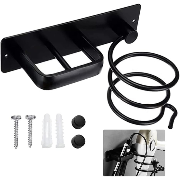 Sctmda Hair Dryer Holder No Drilling Hair Dryer Holder Black Straightener Holder Hair Dryer Holder Aluminum Hair Dryer Holder for Bathroom Hair Dryer Holder Wall Mount Multifunctional Bathroom Organizer