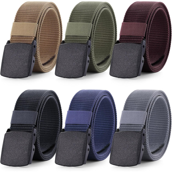 Чоловічий ремінь з нейлону, 6 шт. Регульований тканинний ремінь без пряжки, чоловічий ремінь для подорожей, роботи, активного відпочинку, туризму