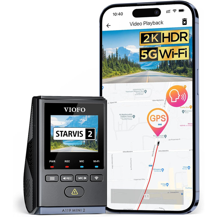 VIOFO A119 Mini 2: Автомобільний відеореєстратор з GPS, 2.7K, Wi-Fi, HDR, нічне бачення STARVIS, голосове керування, 24h паркувальний режим